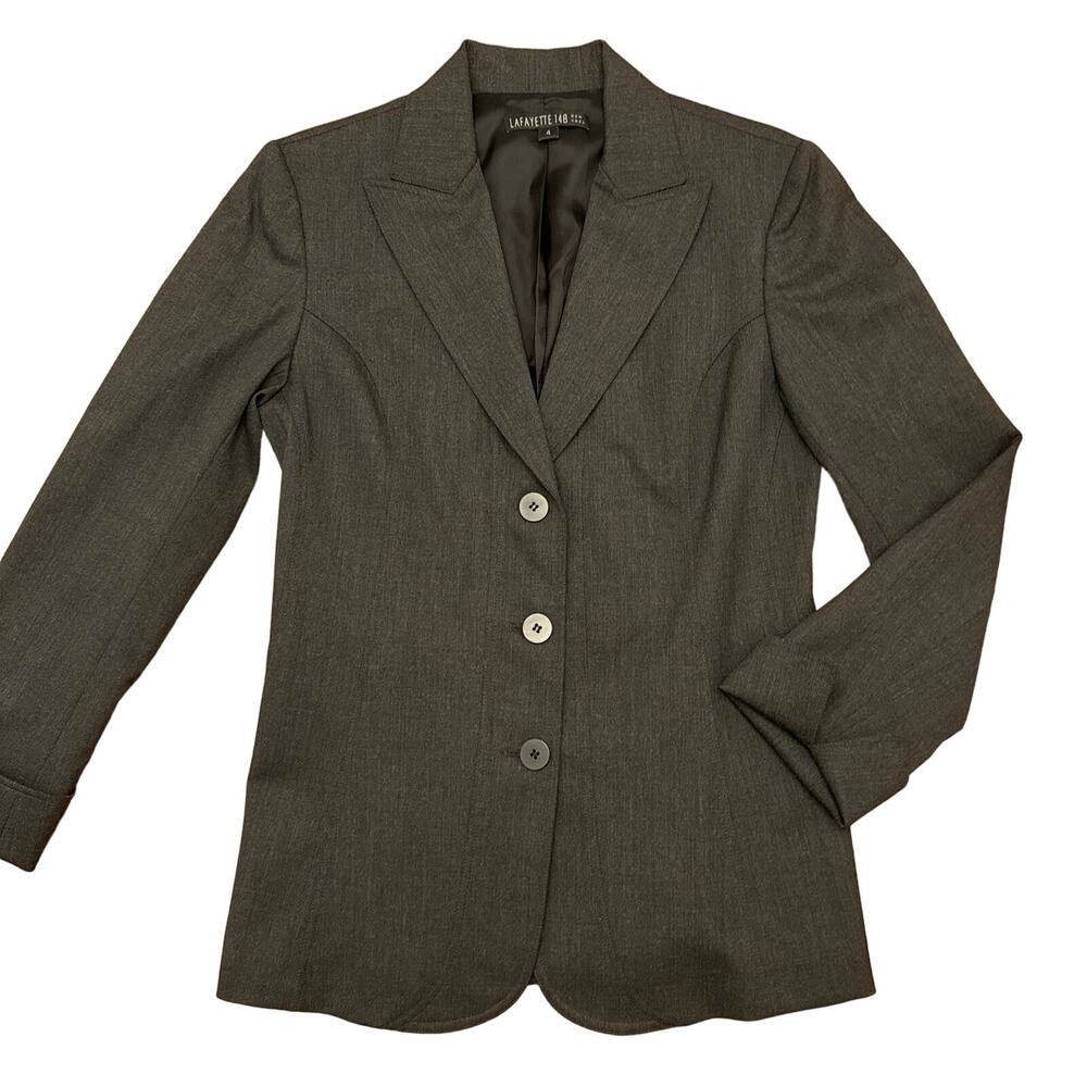 Lafayette 148 Grey Wool Blend Blazer Jacket Size 4
